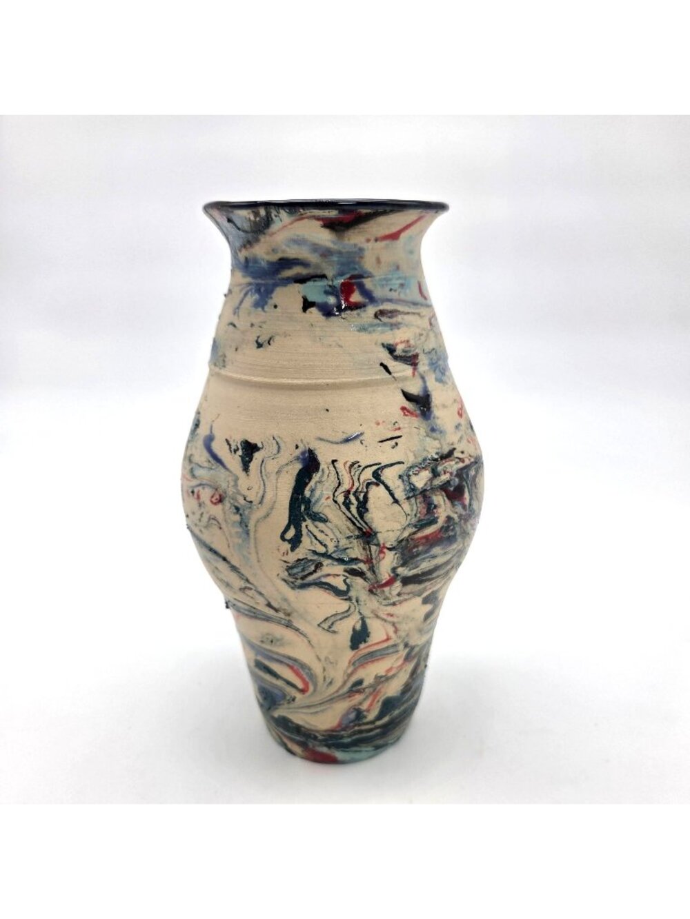 Signed L. Schubert Marbleized Art Pottery Vase Unique Multicolor Swirl